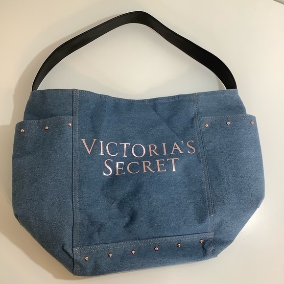 VS large denim shoulder purse bag with rose gold studs EUC - Picture 4 of 14